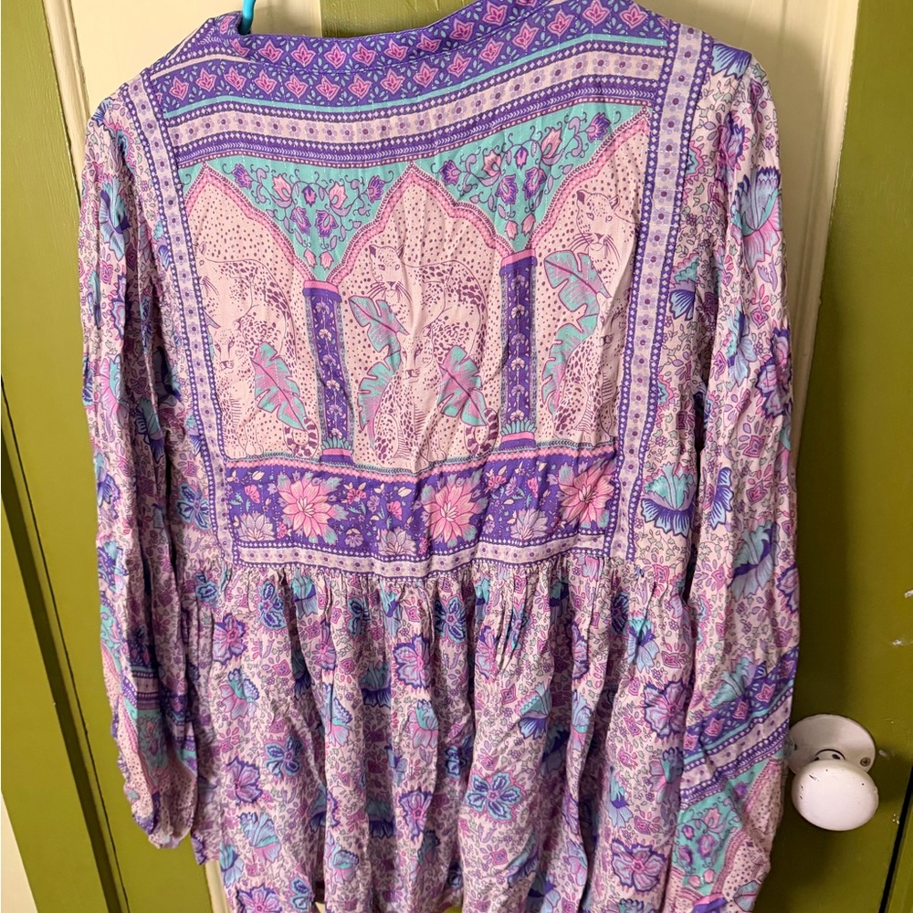 Spell Floral Lavender Peasant Tunic with Teal Accents - Picture 5 of 8